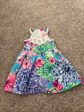 Lilly Pulitzer Girls Little Kinley Dress Special Delivery Floral Dress Lac 3T